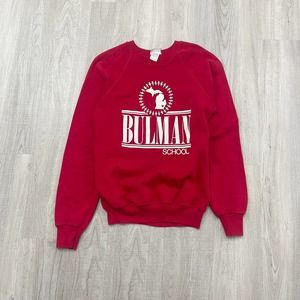 VINTAGE 90s Bulman School Crewneck Sweatshirt Size Medium M Mens Red 1990s